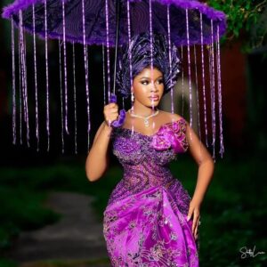 Purple African Wedding Style With Gele Headwrap