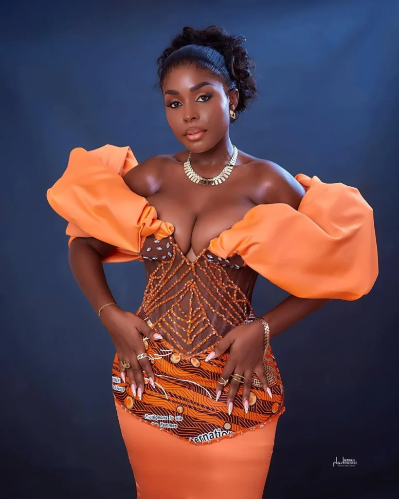 A-Line Ankara Long Mermaid Gown With Plain Crepe Fabric