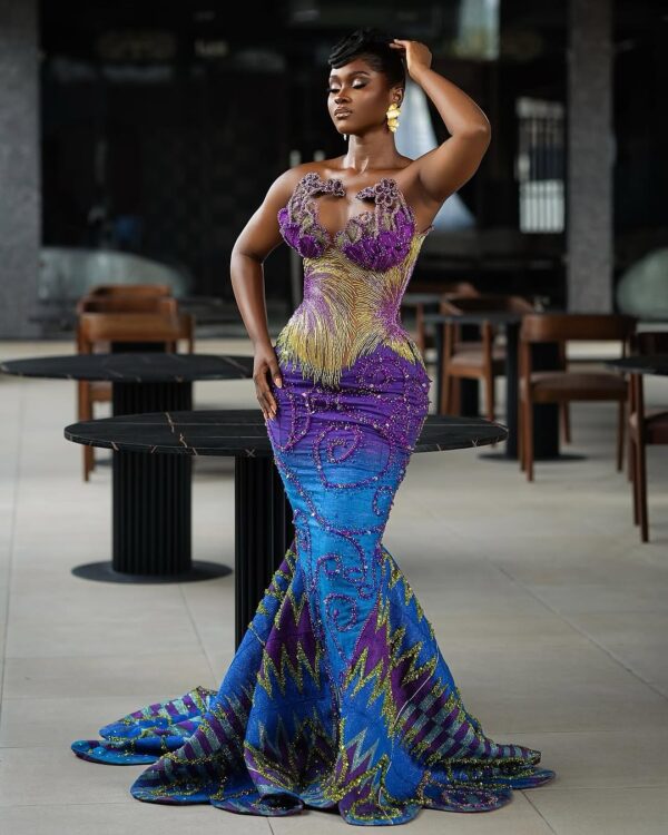 Blue And Purple Damask Owambe Traditional Dress Style. Wedding Attire Guest. Wedding Guest Outfit. (2)