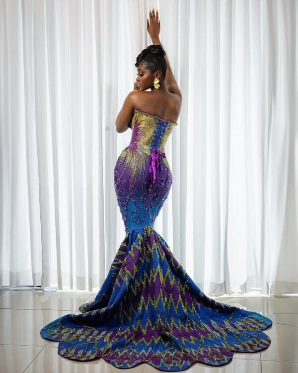 Blue And Purple Damask Owambe Traditional Dress Style. Wedding Attire Guest. Wedding Guest Outfit. (3)