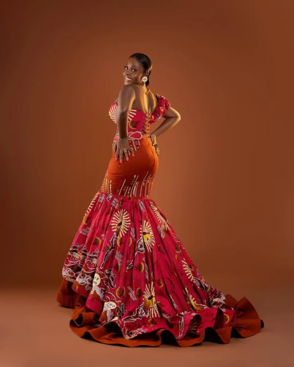 Long Corset Flair Gown With Illusion Net And 3D Appliques. African Dresses Modern. (1)
