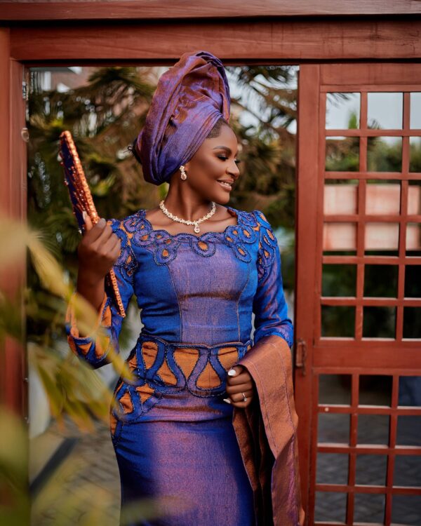 Royal Blue Asoeke Long Gown With A Round Neckline, Fitted Bodice And A Slit At The Back. (1)