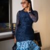 Stylish Navy Blue Sample Lace A Basic Body Gown Styled With Three Step 360 Flare. African Fashion (1)
