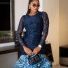 Stylish Navy Blue Sample Lace A Basic Body Gown Styled With Three Step 360 Flare. African Fashion (2)
