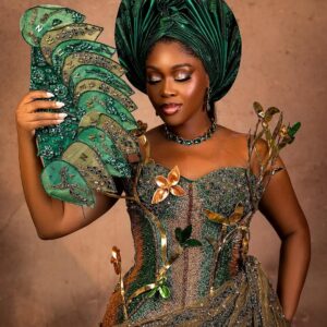 3D African Floral Appliques Corset Pencil Gown With Draping