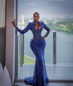 Blue mermaid long tail extension African bridal dress styles for ladies in the USA -1