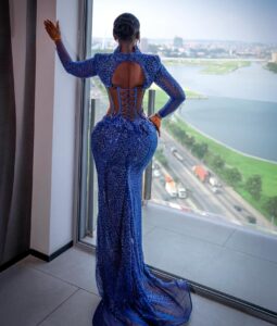 Blue mermaid long tail extension African bridal dress styles for ladies in the USA