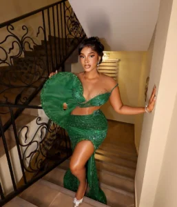 Structured sleeve lace Emerald long gown African wedding guest dress for US wedding guest -1